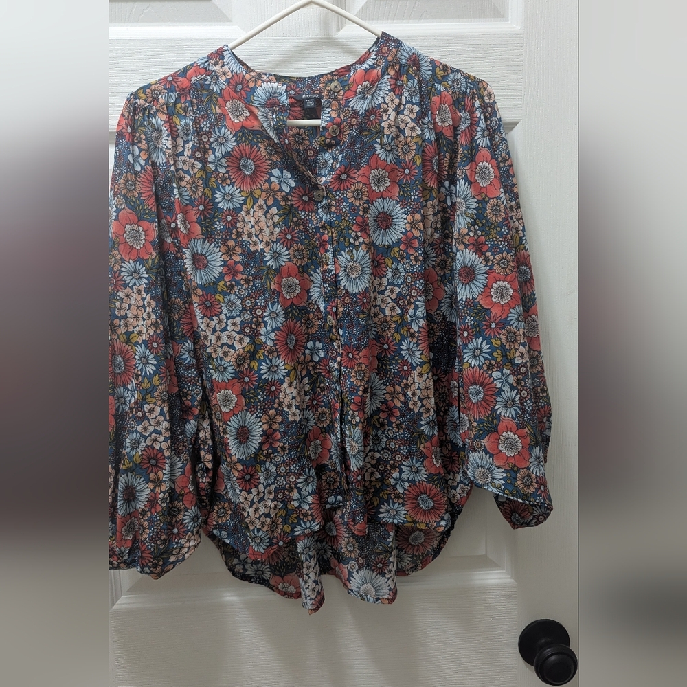 Buffalo David Bitton Orange and Blue Floral Blouse